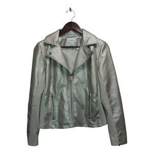 Calvin Klein metallic like gold champagne Moto Jacket w/  1/4 Zip Sleeves WSz M